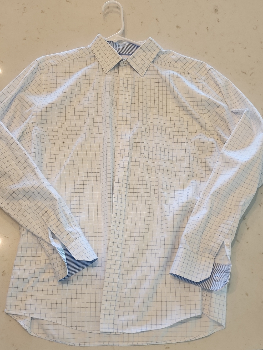 Johnston & Murphy Blue and White Windowpane Dress Shirt